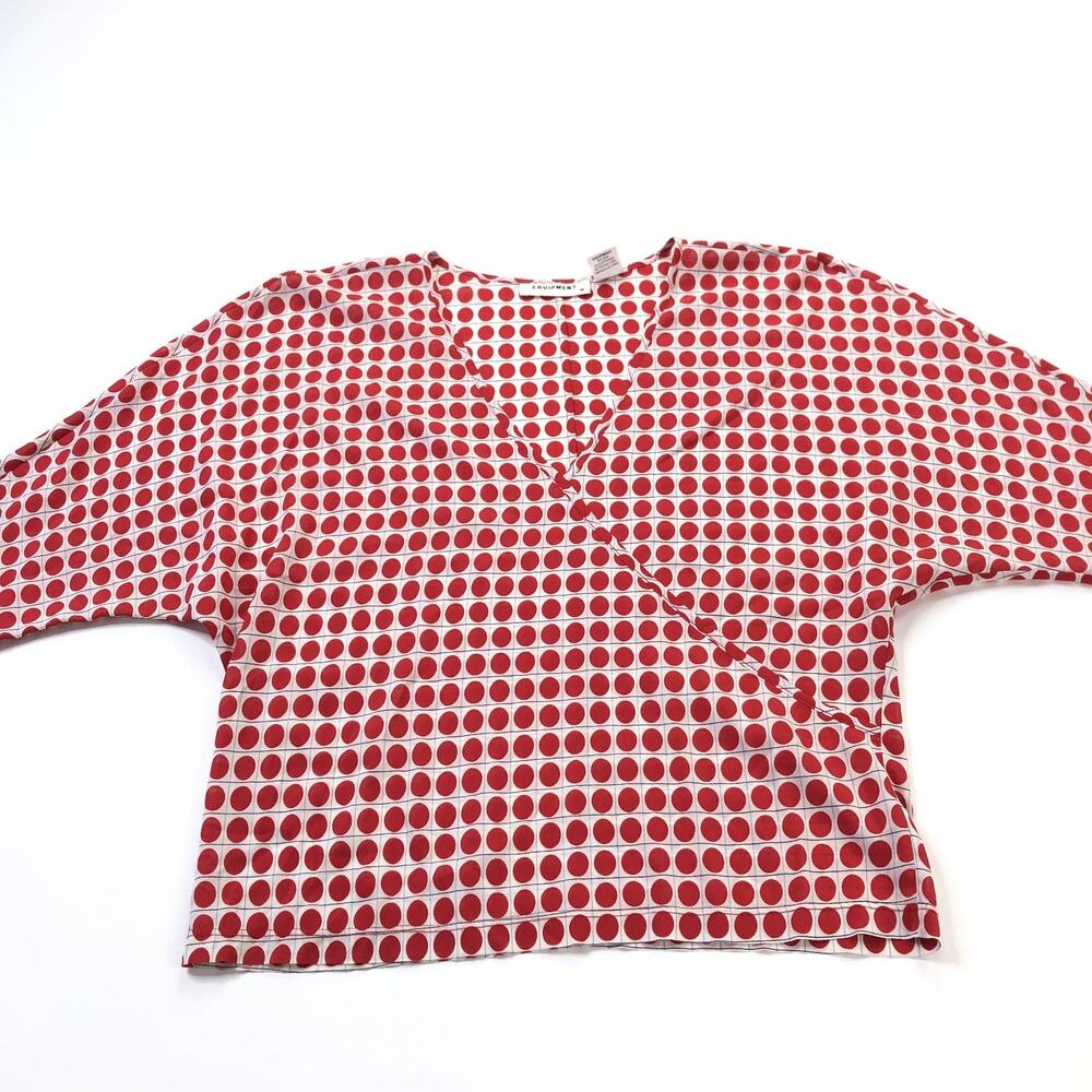 Equipment Femme Medium Silk Blend Dolman Pullover Top Blouse Red All Over Print